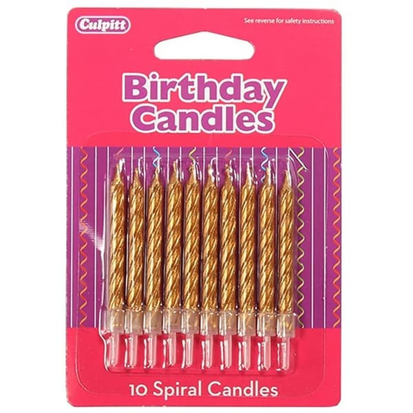 Culpitt Spiral Birthday Pick Candles (Pack of 10) Gold One Size