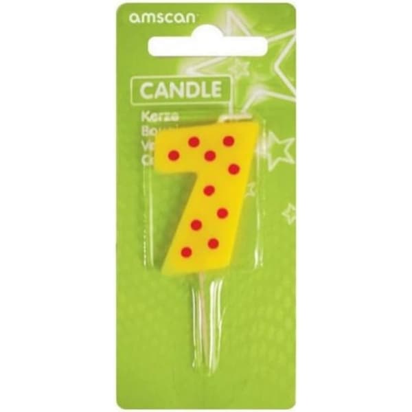 Amscan Number 7 Dot And Stripe Candle Yellow/Red One Size