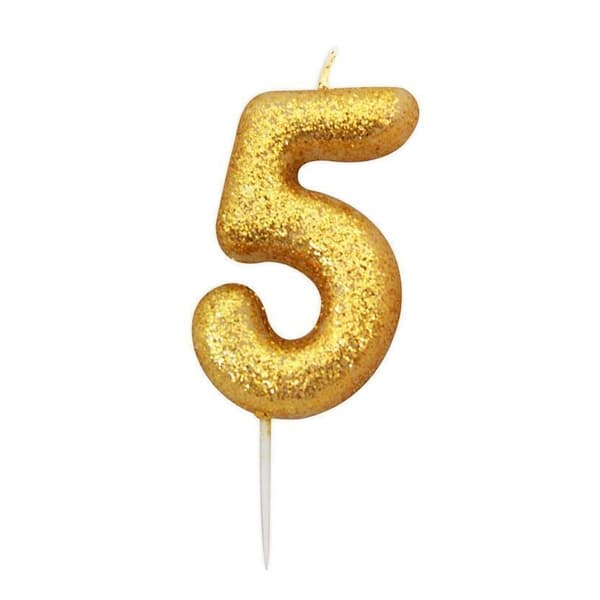 Anniversary House Metallic Glitter 5th Birthday Candle Gold One Size
