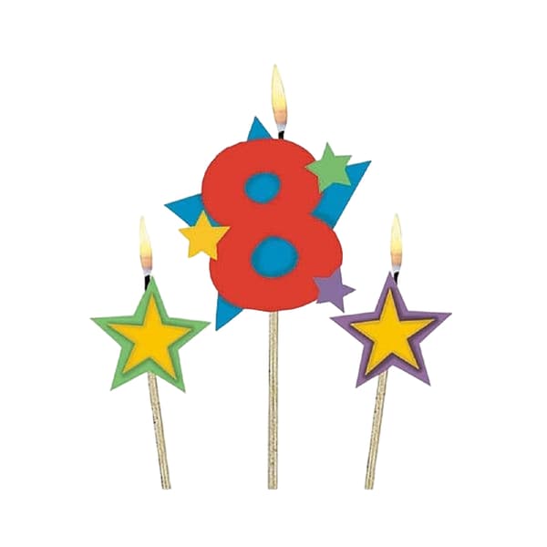 Amscan Number 8 Stars Candles (Pack of 3) Multicoloured One Size