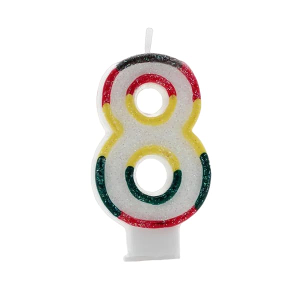 Kaleidoscope Glitter Double-Sided 8th Birthday Candle White/Multicoloured One Size