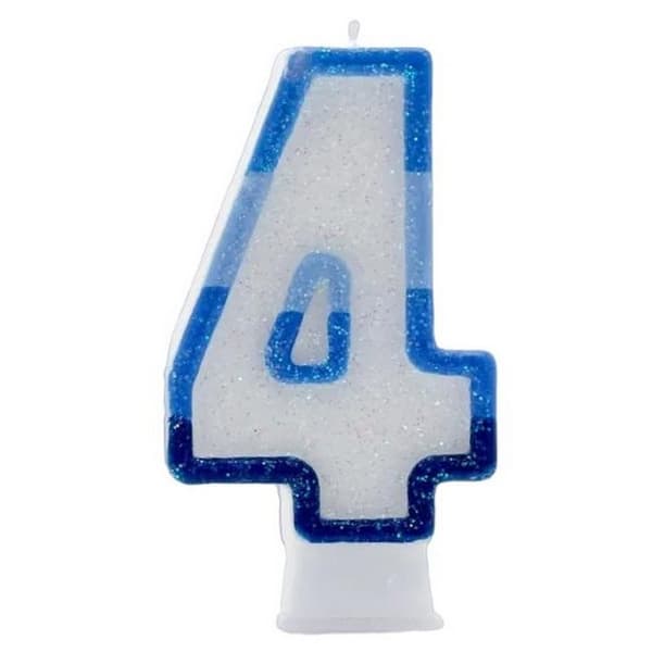 Apac Number 4 Glitter Candles (Pack of 6) Blue/White One Size