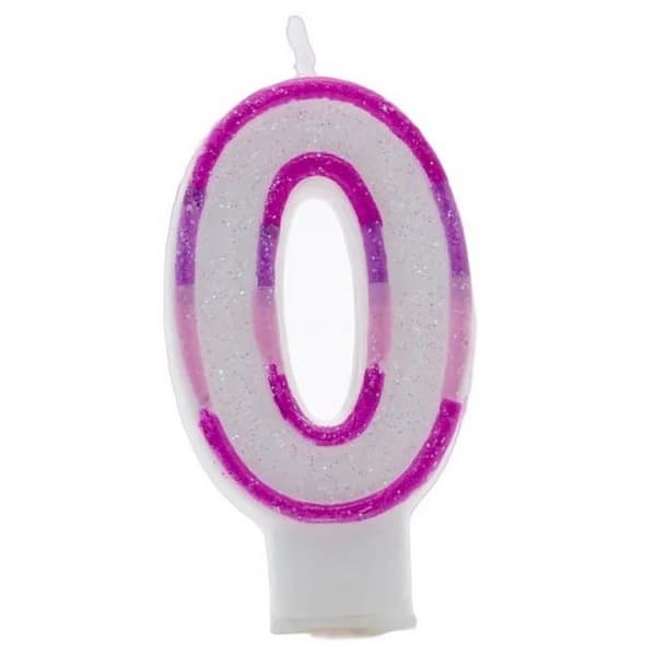Apac Number 0 Glitter Candles (Pack of 6) Pink/White One Size