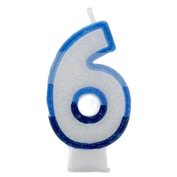Apac Number 6 Glitter Candles (Pack of 6) Blue/White One Size