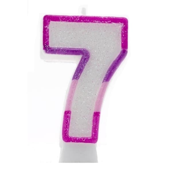 Apac Number 7 Glitter Candles (Pack of 6) Pink/White One Size