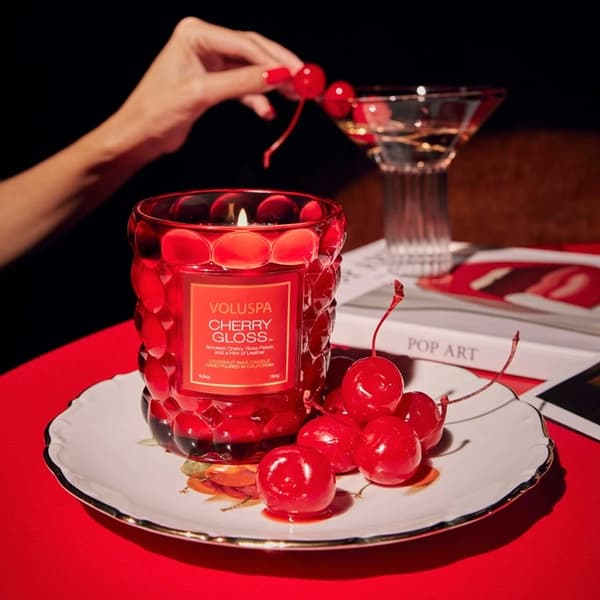 Voluspa Boxed Textured Glass Candle Cherry Gloss 184g
