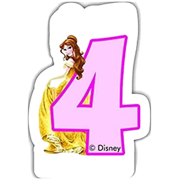 Disney Princess Belle 4th Birthday Candle White/Pink/Yellow One Size