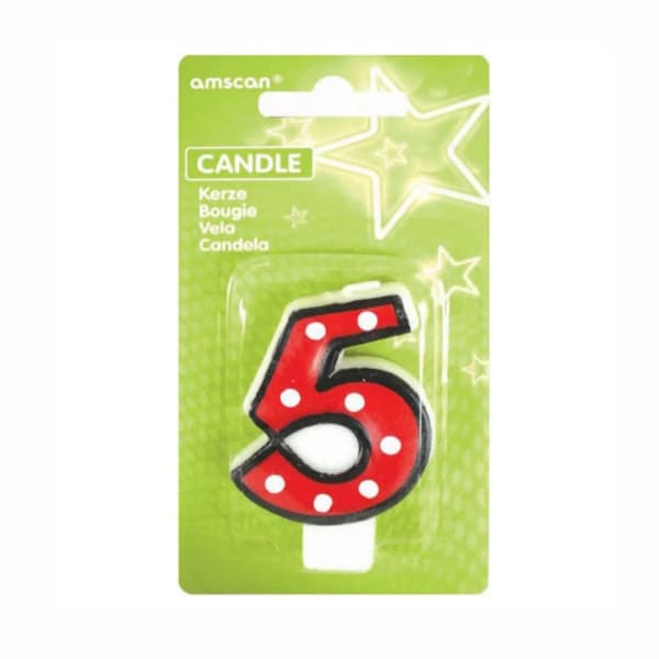 Amscan Polka Dot 5th Birthday Candles Red/White One Size