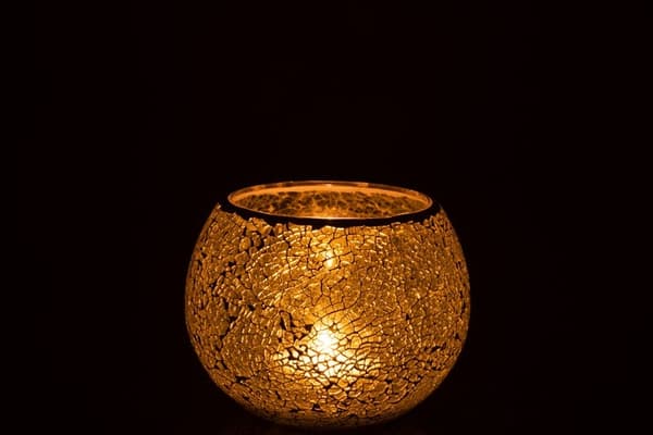 Mosaik rund glas til lys i smuk gul - Nedsat fra 149,-