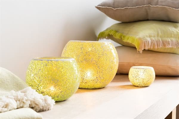 Mosaik rund glas til lys i smuk gul - Nedsat fra 149,-