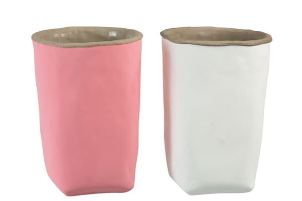Blomsterkrukke  "pose" i cement - PINK - Nedsat fra 149,-