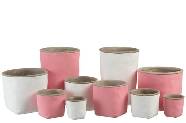 Blomsterkrukke  "pose" i cement - PINK - Nedsat fra 149,-
