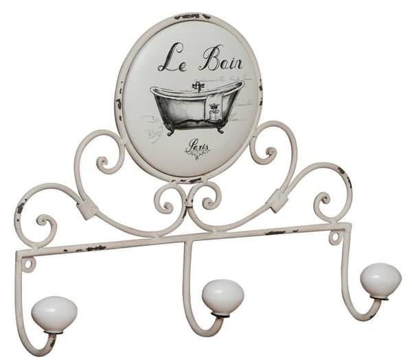 "Le Bain" knagerække med porcelæns knopper på knager og skilt