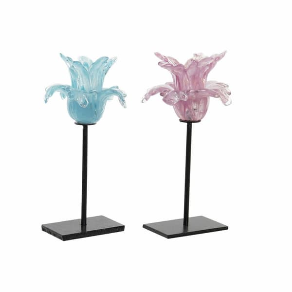 Ljusstakar DKD Home Decor Blå Rosa Metall Glas 12 x 12 x 24 cm (2 antal)