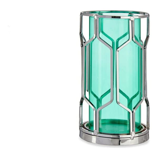 Ljusstakar Silvrig Blå Metall Glas (11,5 x 19,5 x 11,5 cm)