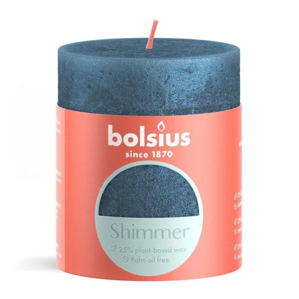 Bolsius Shimmer Søjlelys 8x6,8 cm Blå