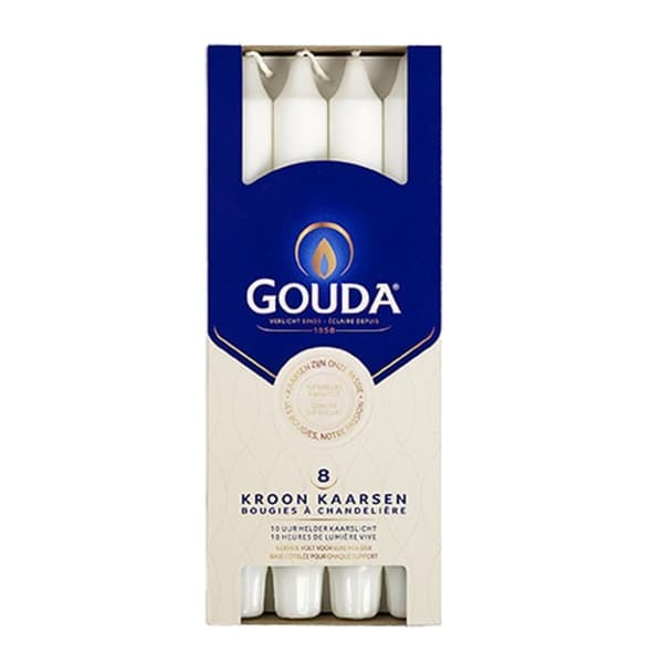Gouda Crown kynttilät 24x2,4 cm 8 kpl Valkoinen