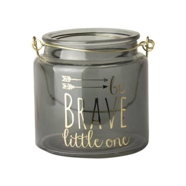 Gusta Glas fyrfadsstage Be Brave Little One 10 cm Grå
