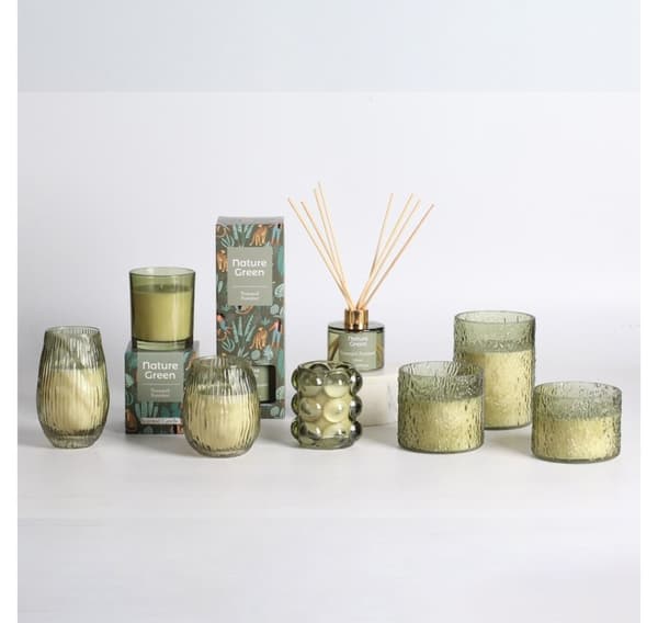 Duftlys i glass NATURE GREEN H9,2cm, Tranquil Summer
