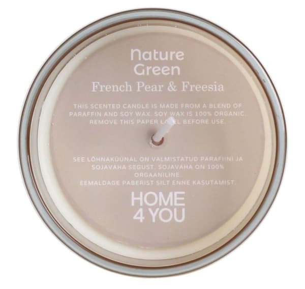 Duftlys i glass NATURE GRØNN H9,5cm, French Pear & Freesia