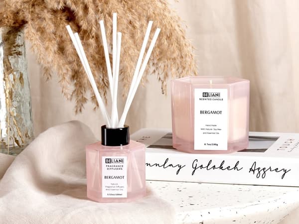 Duftlys og rumduftsæt pink 100% sojavoks bomuldshjerteglas frugtagtig bergamot