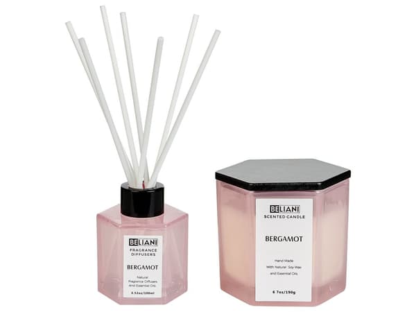 Duftlys og rumduftsæt pink 100% sojavoks bomuldshjerteglas frugtagtig bergamot