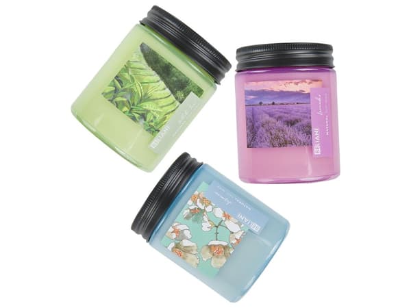 Duftlys 100% sojavoks 3 stk sæt bomuldshjerte blomsterduft hvid te lavendel jasmin