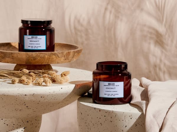 Sæt med 2 duftlys 100% sojavoks bomuldsvæge glas frisk duft bergamot/kokosnød