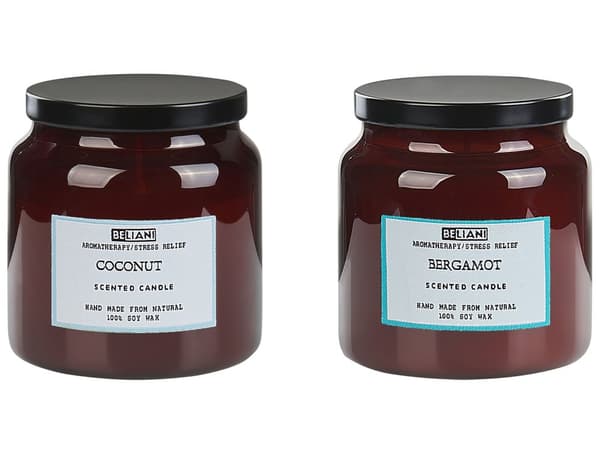 Sæt med 2 duftlys 100% sojavoks bomuldsvæge glas frisk duft bergamot/kokosnød