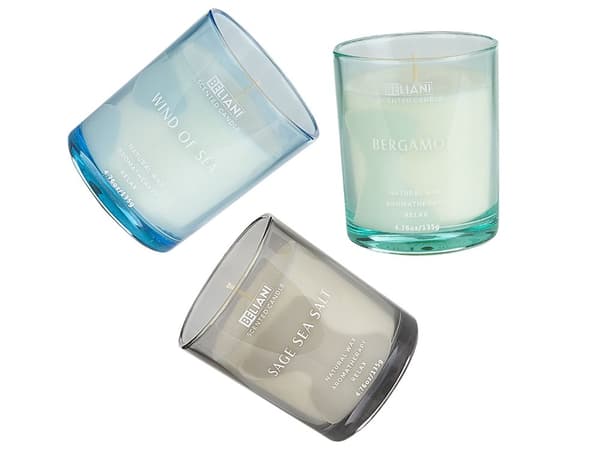Duftlys Multifarvet Glaslys Sæt af 3 Soya Voks Lys Bomuldsvæge Glas Naturlig Frisk Duft Aroma Bergamot / Havvind / Salvie havsalt