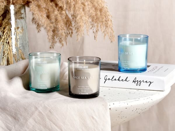 Duftlys Multifarvet Glaslys Sæt af 3 Soya Voks Lys Bomuldsvæge Glas Naturlig Frisk Duft Aroma Bergamot / Havvind / Salvie havsalt