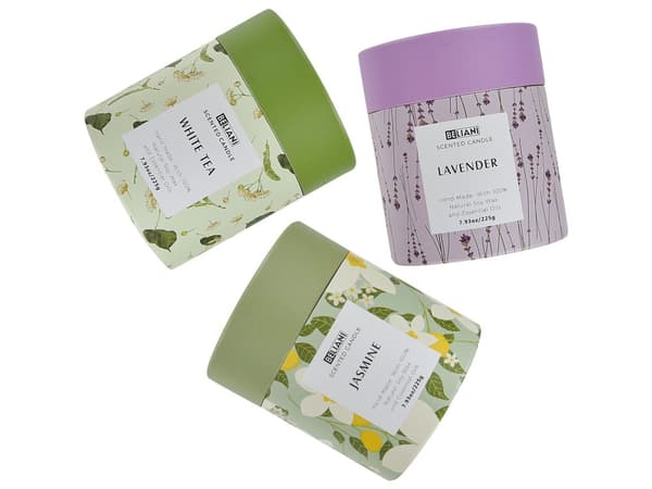Set med 3 doftljus Flerfärgade 100% sojavax Bomullsveke Glas Blommor Orientaliska Örter Doft Vitt te/Lavendel/Jasmin