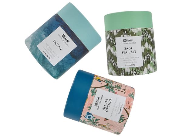 Set med 3 doftljus Flerfärgade 100% sojavax Bomullsveke Glas Blommor Orientaliska Örter Doft Salvia havssalt/Hav/Aloha orkidé