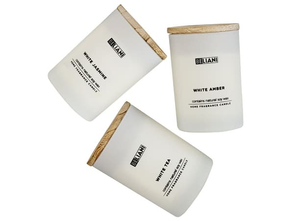 Set med 3 doftljus Flerfärgade 100% sojavax Bomullsveke Vitt glas Doft Vit bärnsten/Vitt te/Vit jasmin