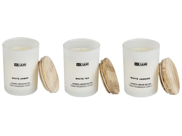 Set med 3 doftljus Flerfärgade 100% sojavax Bomullsveke Vitt glas Doft Vit bärnsten/Vitt te/Vit jasmin