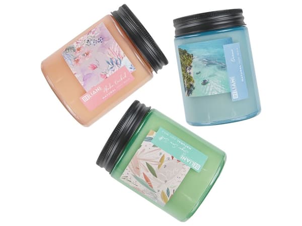 Set med 3 doftljus Flerfärgade 100% sojavax Bomullsveke Glas Fräsch blomdoft Salvia Havssalt Ocean Aloha Orchid