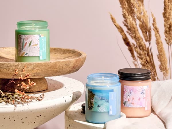 Set med 3 doftljus Flerfärgade 100% sojavax Bomullsveke Glas Fräsch blomdoft Salvia Havssalt Ocean Aloha Orchid
