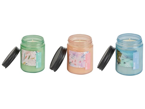Set med 3 doftljus Flerfärgade 100% sojavax Bomullsveke Glas Fräsch blomdoft Salvia Havssalt Ocean Aloha Orchid
