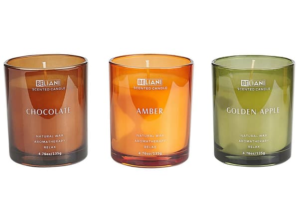 Set med 3 doftljus Flerfärgade 100% sojavax Bomullsveke Glas Naturlig Frisk Doft Gyllene äpple/Choklad/Bärnsten