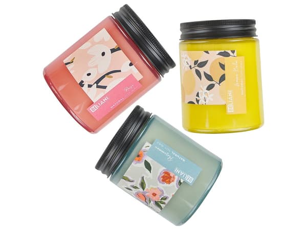 Set med 3 doftljus Flerfärgade 100% sojavax Bomullsveke Glas Blommor Orientaliska Örter Doft Ros/Persimmon/Citronmeliss