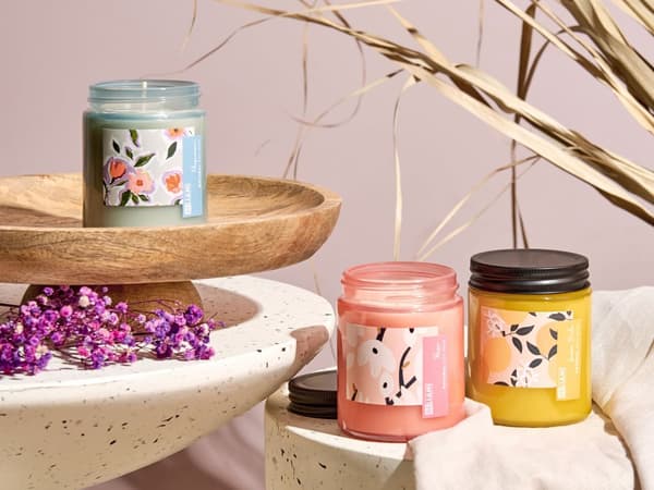 Set med 3 doftljus Flerfärgade 100% sojavax Bomullsveke Glas Blommor Orientaliska Örter Doft Ros/Persimmon/Citronmeliss