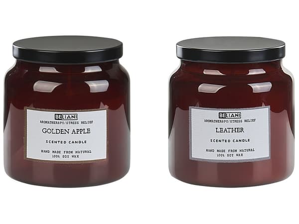 Set med 2 doftljus Flerfärgade 100% sojavax Bomullsveke Glas Mat Fräsch doft gyllene äpple/läder