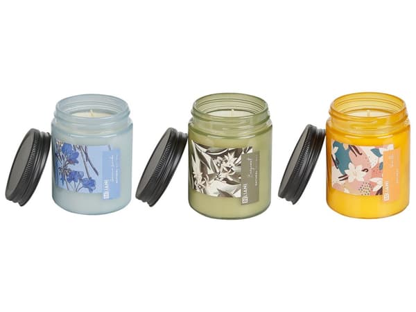 Set med 3 doftljus Flerfärgade 100% sojavax Bomullsveke Glas Fräsch blomdoft Bergamott Vanilj Geranium Lavendel