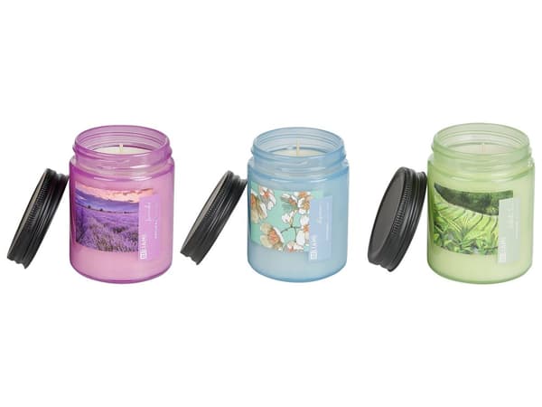 Set med 3 doftljus Flerfärgade 100% sojavax Bomullsveke Glas Fräsch blomdoft Vitt te Lavendel Jasmin