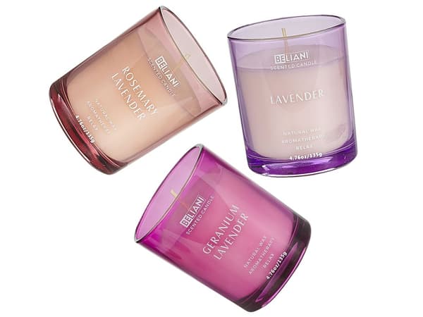 Set med 3 doftljus Flerfärgade 100% sojavax Bomullsveke Glas Naturlig Frisk Doft Lavendel/Rosmarin Lavendel/Geranium Lavendel