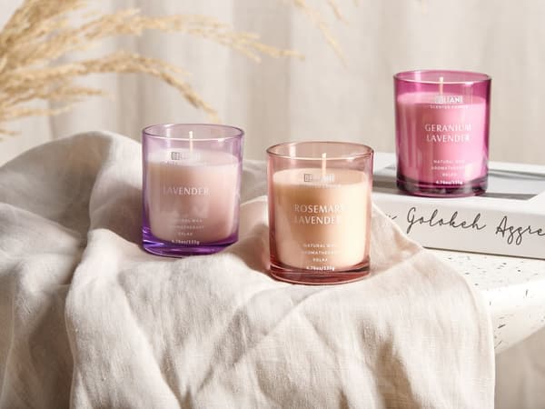 Set med 3 doftljus Flerfärgade 100% sojavax Bomullsveke Glas Naturlig Frisk Doft Lavendel/Rosmarin Lavendel/Geranium Lavendel