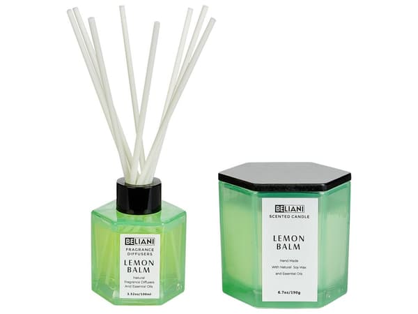 Set med doftljus och doftstav Diffusor Rosa 100% Sojavax Bomullsveke Glas Färsk Citronmeliss