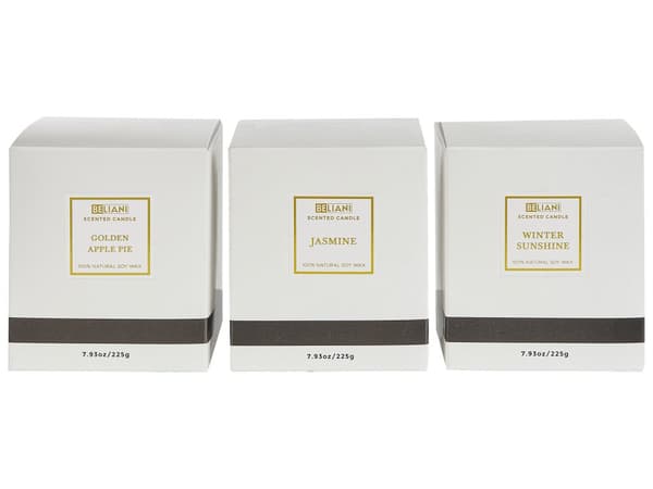 Set med 3 doftljus Flerfärgade 100% sojavax Bomullsveke Glas Färsk frukt Blommig doft Äppelpaj Jasmin