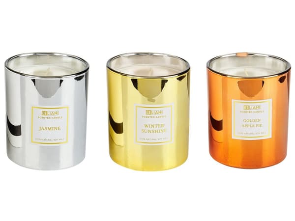 Set med 3 doftljus Flerfärgade 100% sojavax Bomullsveke Glas Färsk frukt Blommig doft Äppelpaj Jasmin