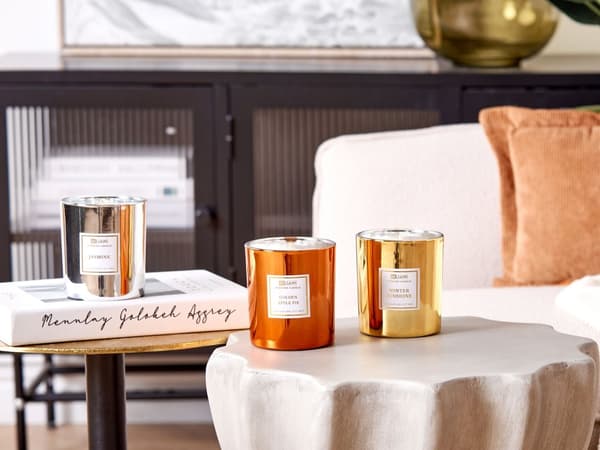 Sett med 3 duftlys Gyllen eplepai Sjasmin Vintersol 100% soyavoks Bomullsveke Glass Frisk og fruktig duft Tilbehør Dekorasjon Stearinlys